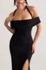 Anisa | Black Halter Neck Bardot Maxi Dress With Thigh Split sold by Club L London