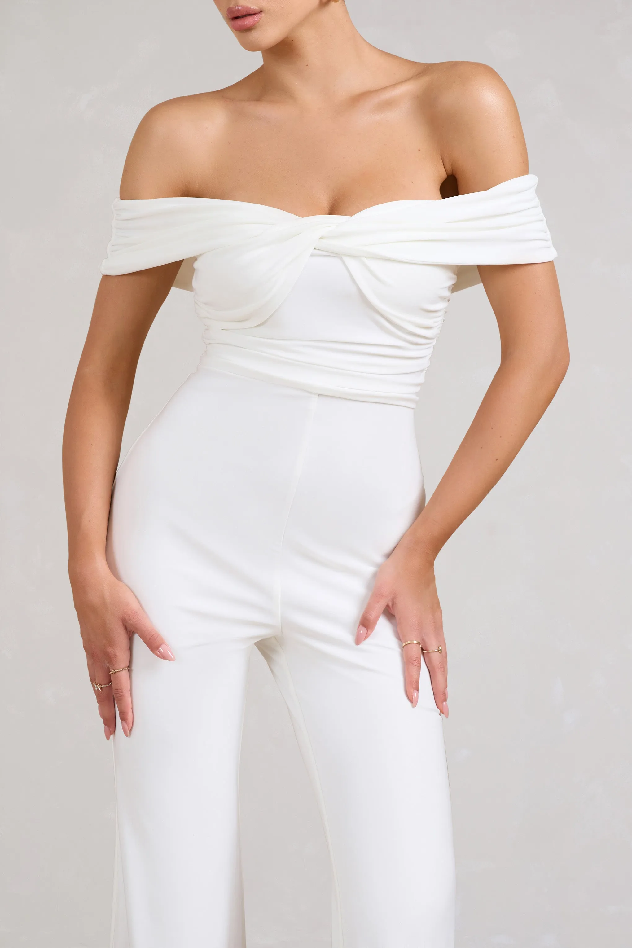 Recognition | White Off The Shoulder Ruched Jumpsuit sold by Club L London product image thumbnail 3