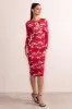 Sia | Red Floral Print High Neck Ruched Midi Dress With Keyhole Detail sold by Club L London
