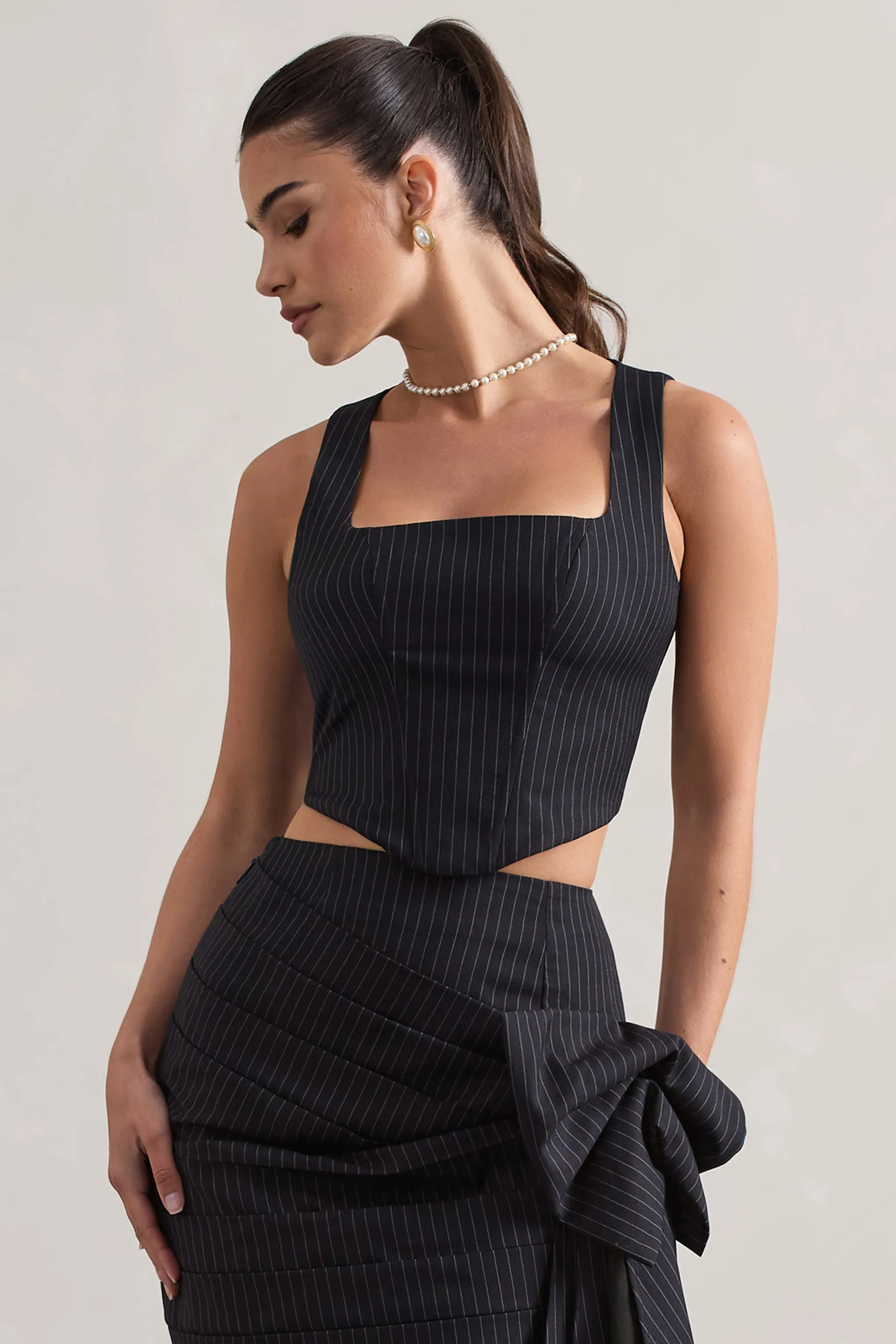Think Again | Navy Pinstripe Structured Corset Top sold by Club L London product image thumbnail 5