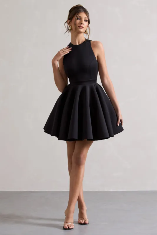 Waverly | Black Racer-Neck Sleeveless Skater Mini Dress sold by Club L London