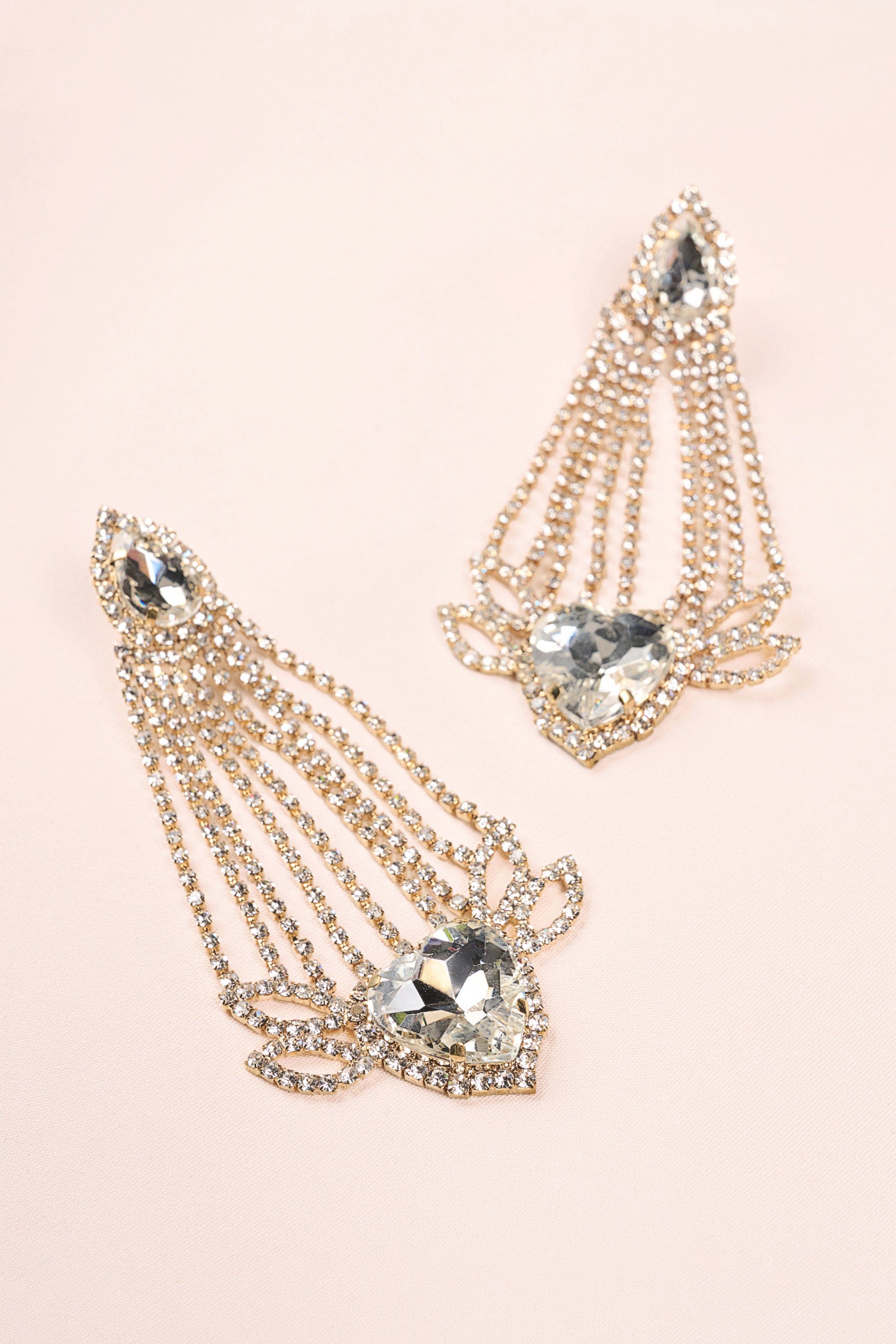 Fiorella | Gold Diamante Heart Crystal Shape Drop Earrings sold by Club L London product image thumbnail 3