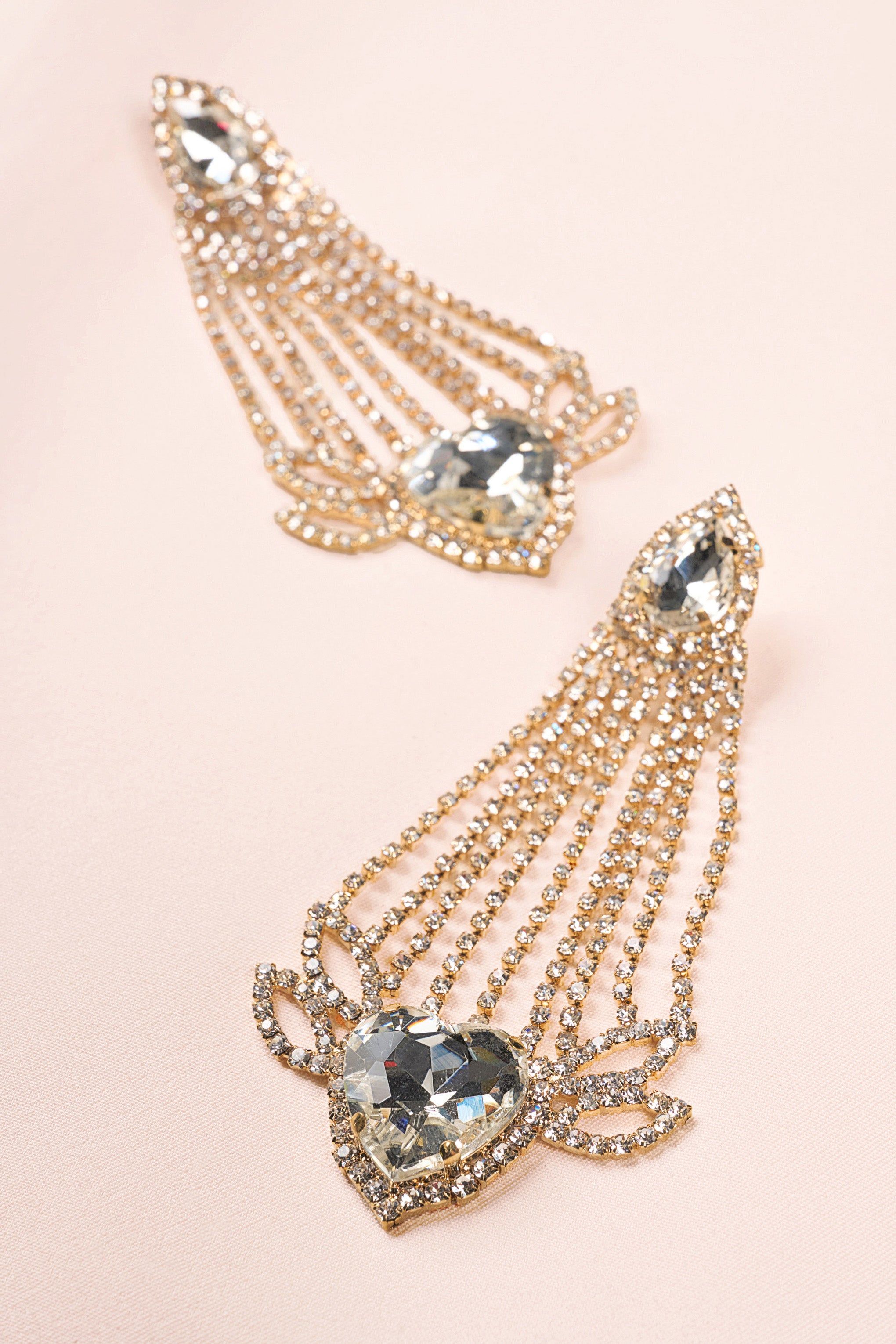 Fiorella | Gold Diamante Heart Crystal Shape Drop Earrings sold by Club L London product image thumbnail 2