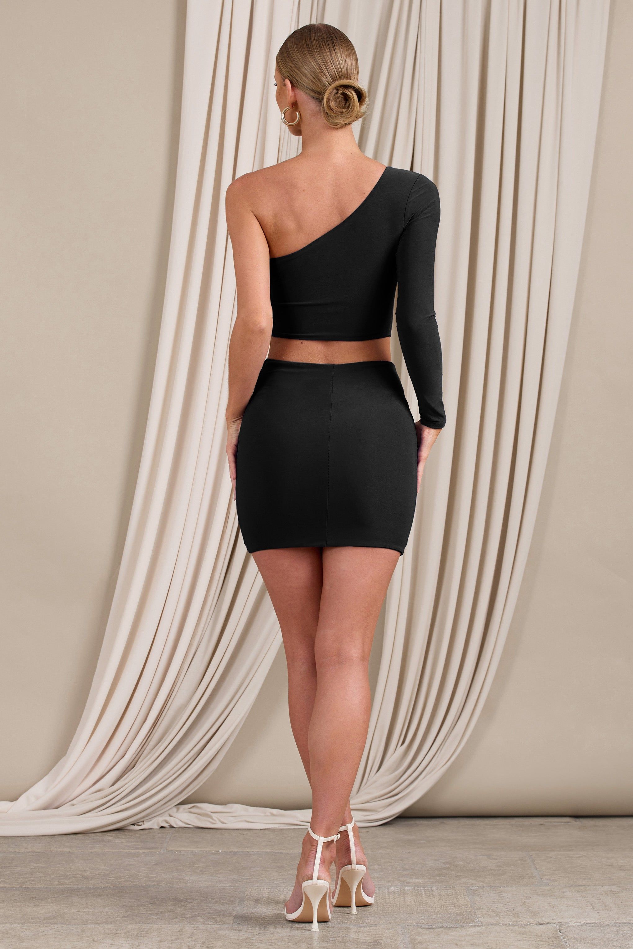 Step Out | Black Ruched Mini Skirt With Split sold by Club L London product image thumbnail 2