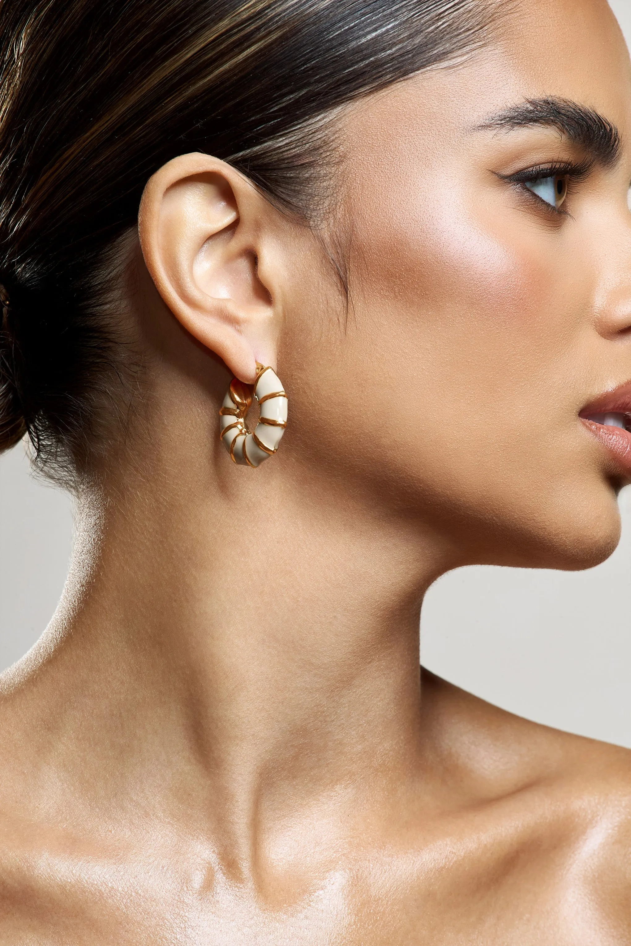 Edie | Nude & Gold Hoop Earrings sold by Club L London product image thumbnail 3