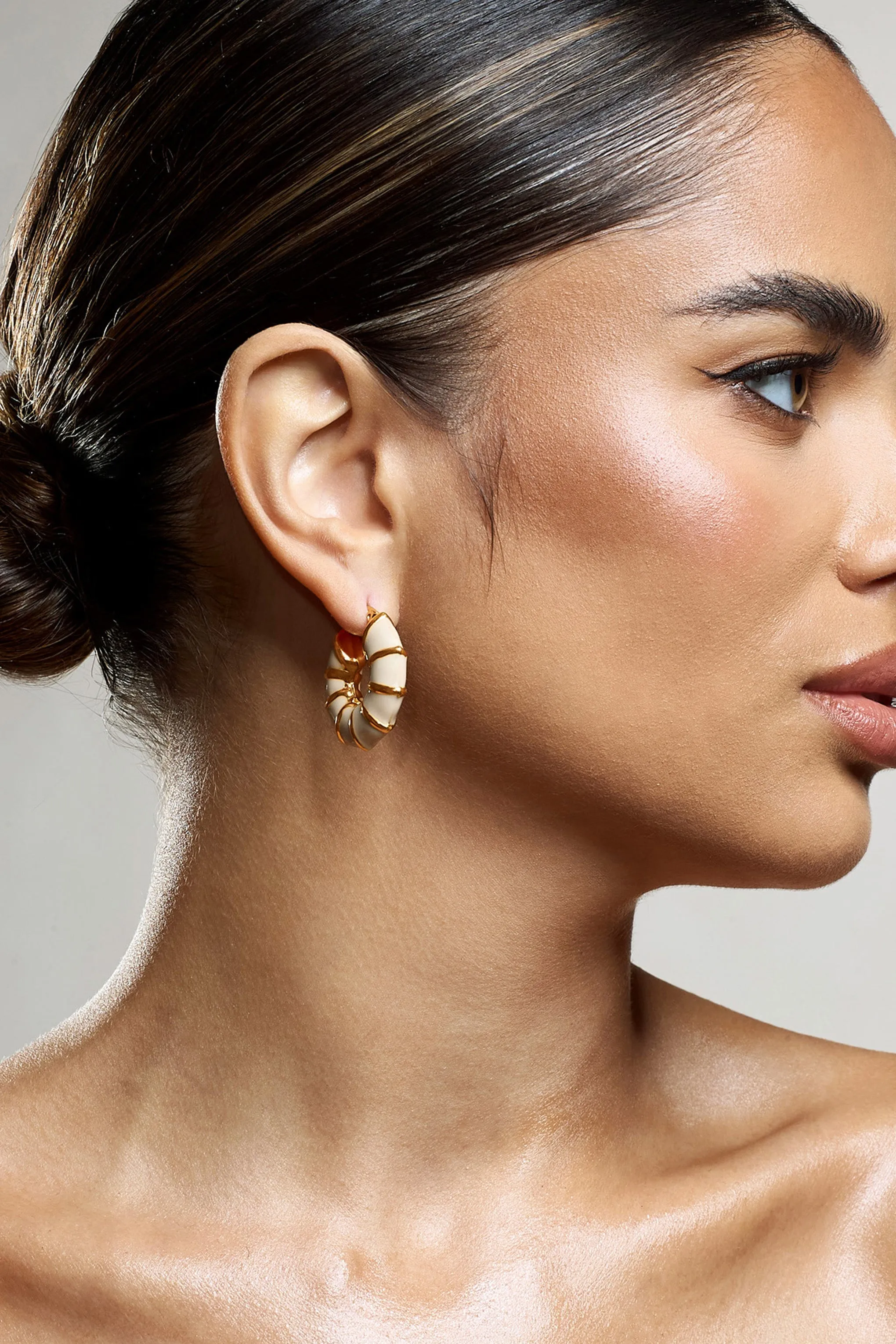 Edie | Nude & Gold Hoop Earrings sold by Club L London product image thumbnail 2