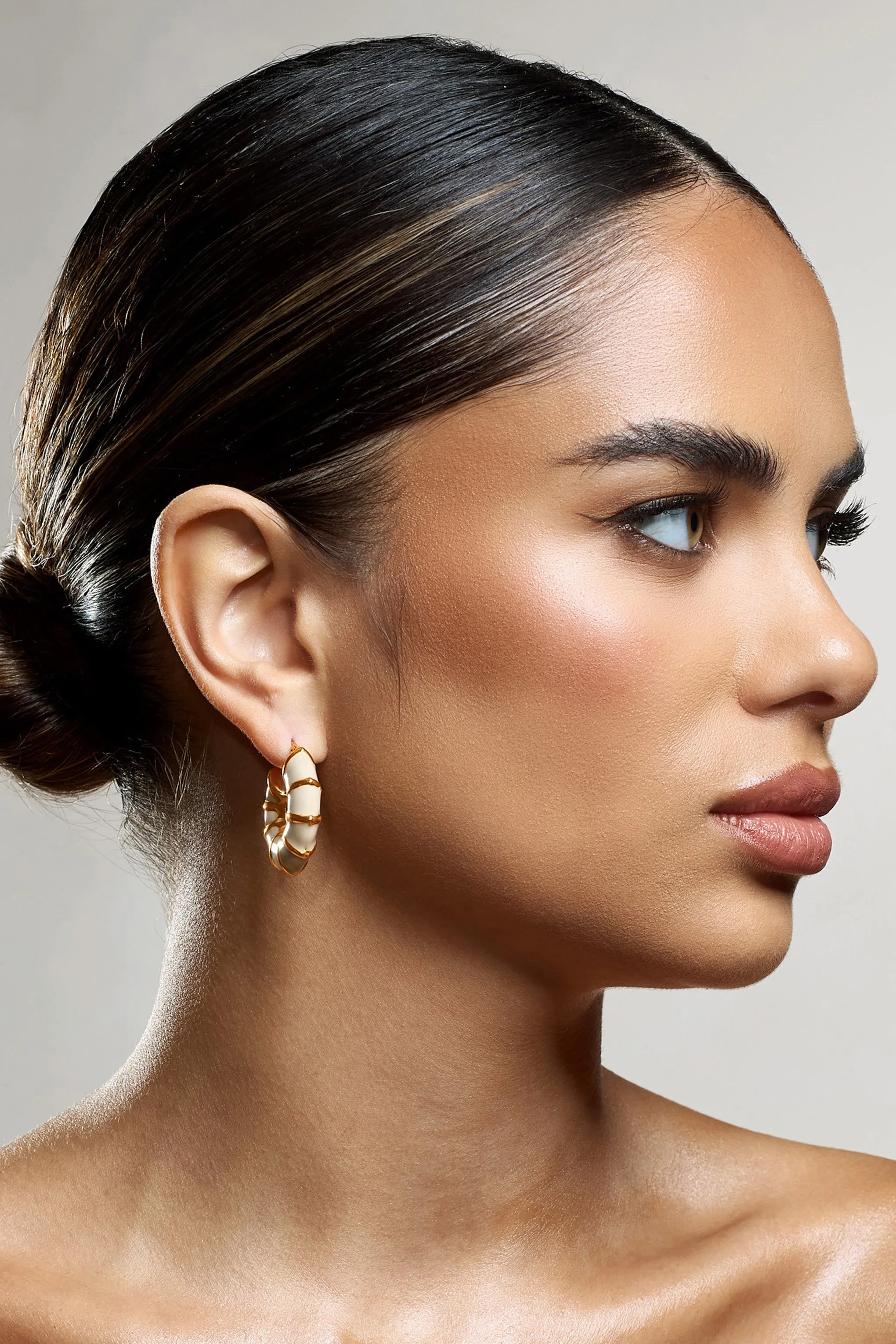 Edie | Nude & Gold Hoop Earrings sold by Club L London product image thumbnail 4