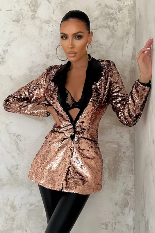 Glitterati | Bronze Sequin Blazer sold by Club L London