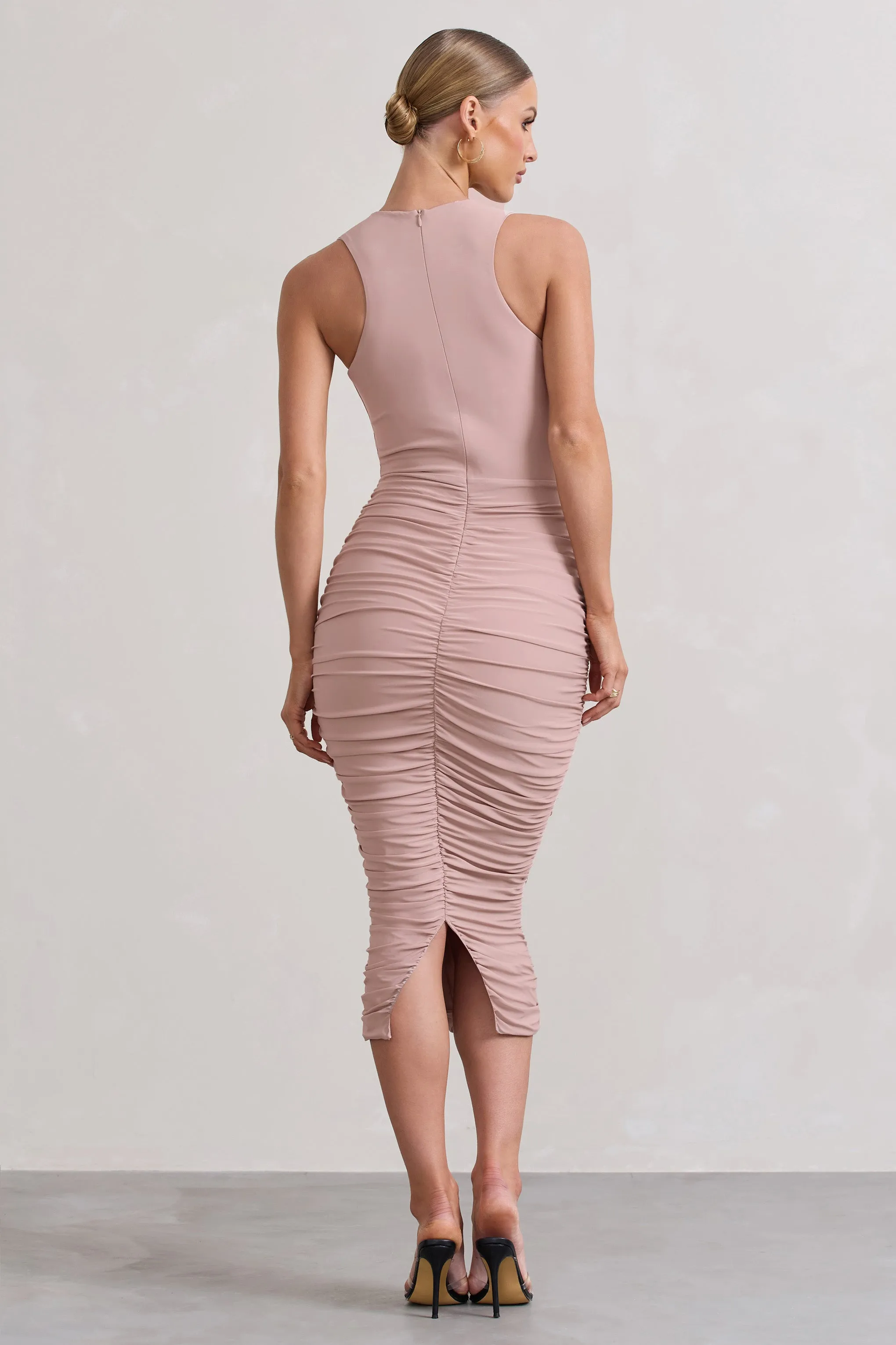 Antonia | Champagne Sleeveless Ruched Bodycon Midi Dress sold by Club L London product image thumbnail 2