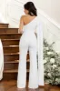 Lyrical | White Sequin Straight Leg Jumpsuit With Cape sold by Club L London