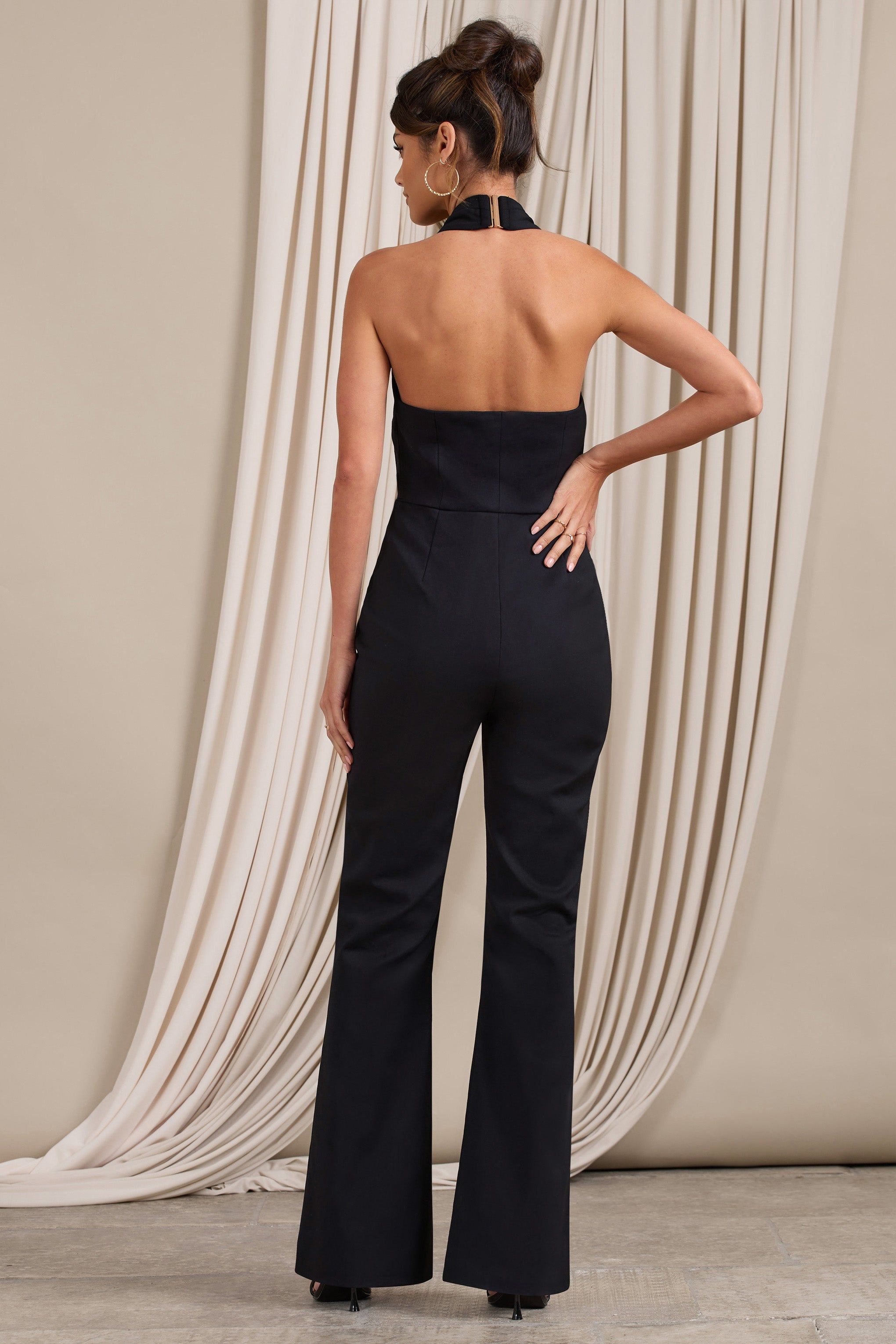 Don't Cross Me | Black Halter Neck Tailored Buttoned Sleeveless Jumpsuit sold by Club L London product image thumbnail 2
