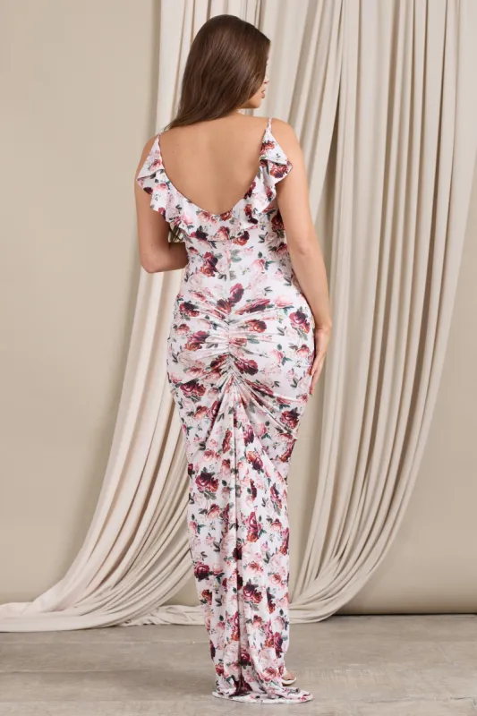 Flute | White Floral Print Maternity Cowl Bodycon Cami Midi Dress sold by Club L London