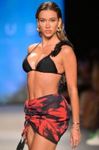 Cassia | Black Triangle Flower Trimmed Bikini Top sold by Club L London