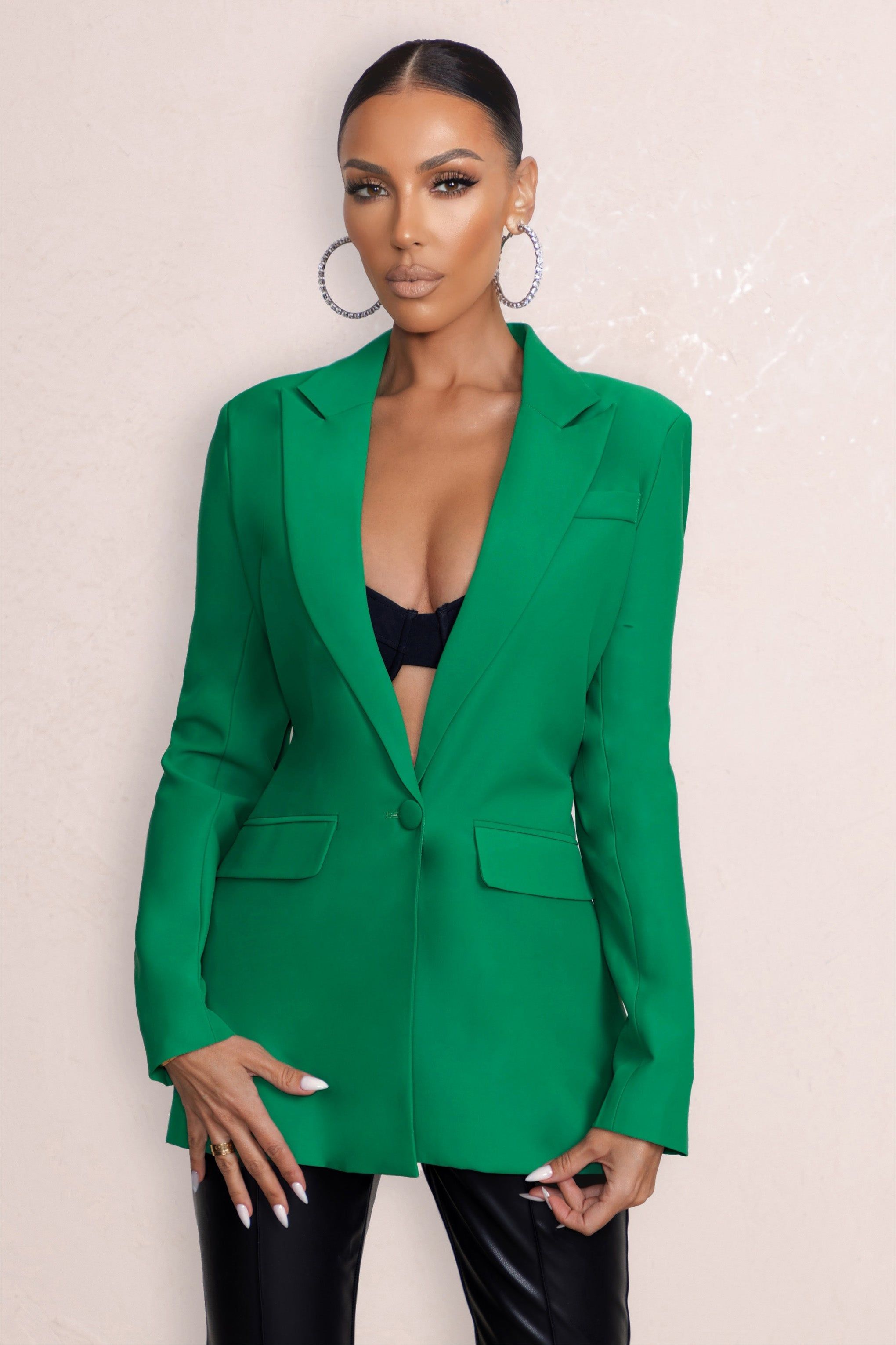 Barbie Girl | Emerald Green Tailored Blazer sold by Club L London product image thumbnail 4