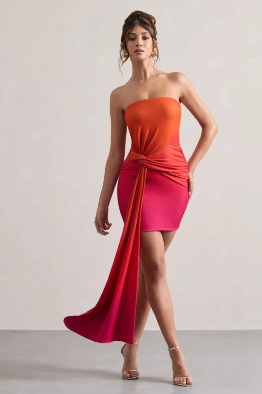Azora | Pink & Orange Ombre Bandeau Mini Dress With Twisted Sash sold by Club L London