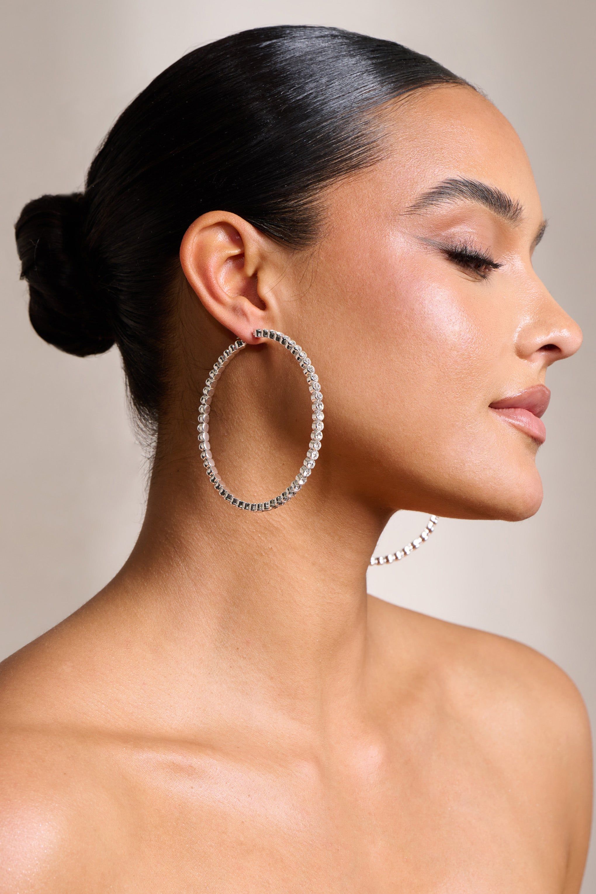 Julia | Silver Diamante Hoop Earrings sold by Club L London