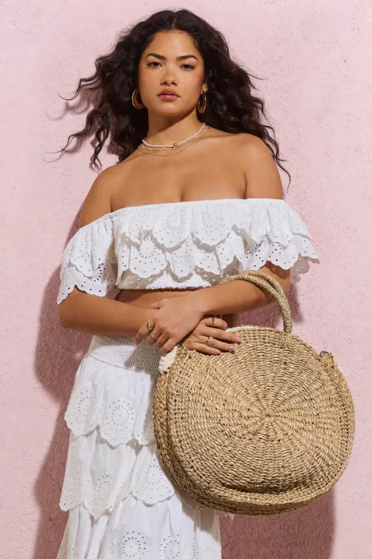 Maho | Beige Round Crochet Handbag sold by Club L London