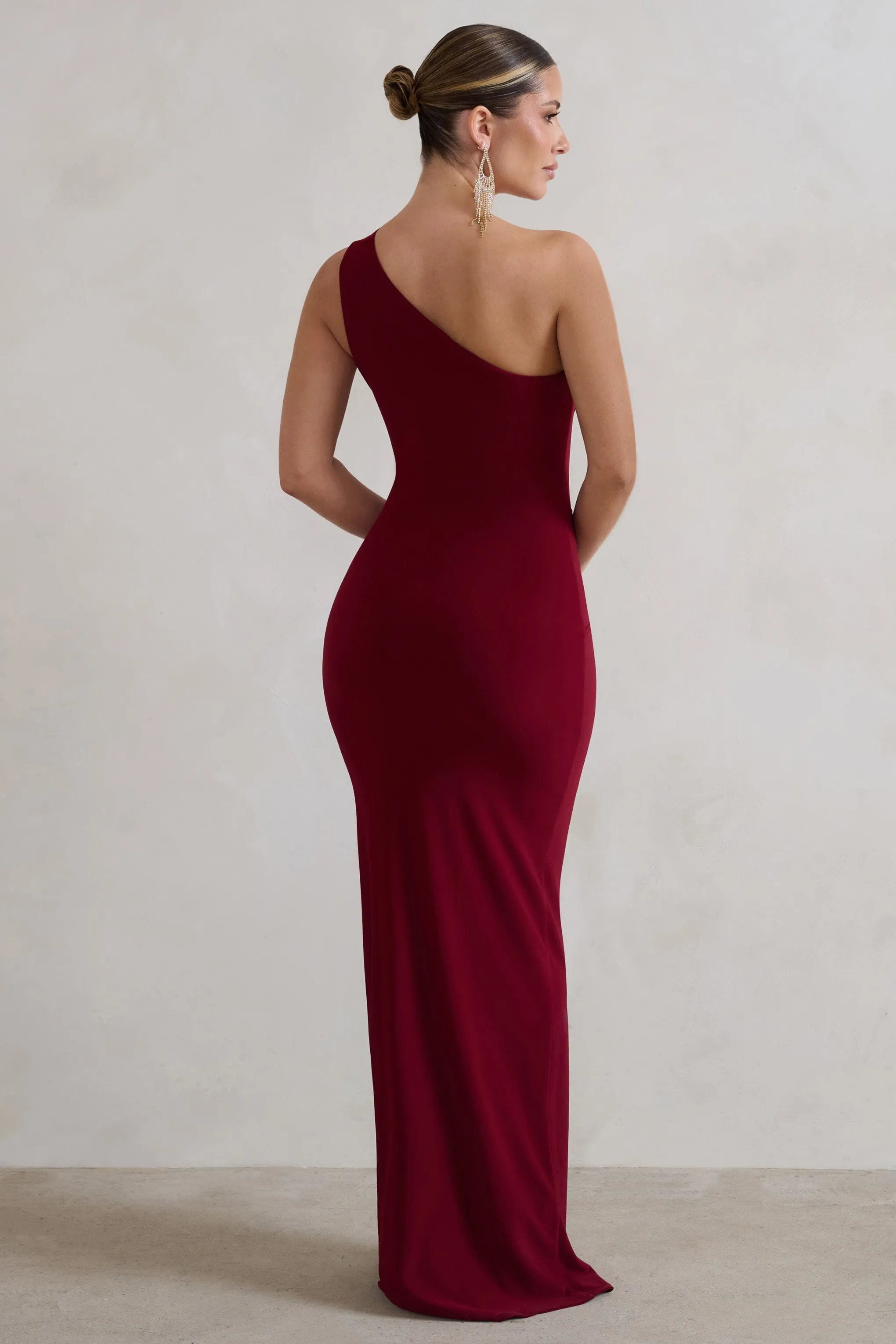 Kary | Berry One Shoulder Thigh Split Maxi Dress sold by Club L London product image thumbnail 2