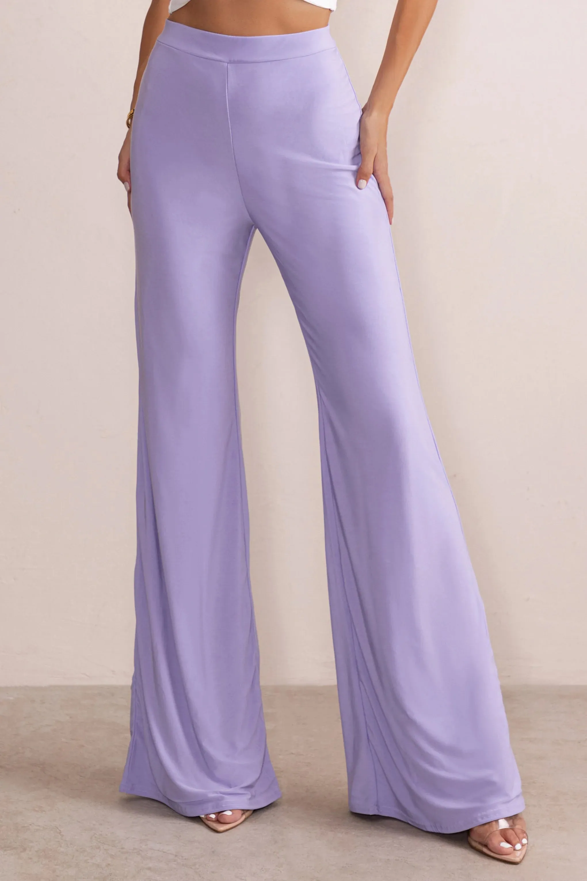 Romantic Night | Lilac High Waist Straight Leg Trousers sold by Club L London product image thumbnail 3