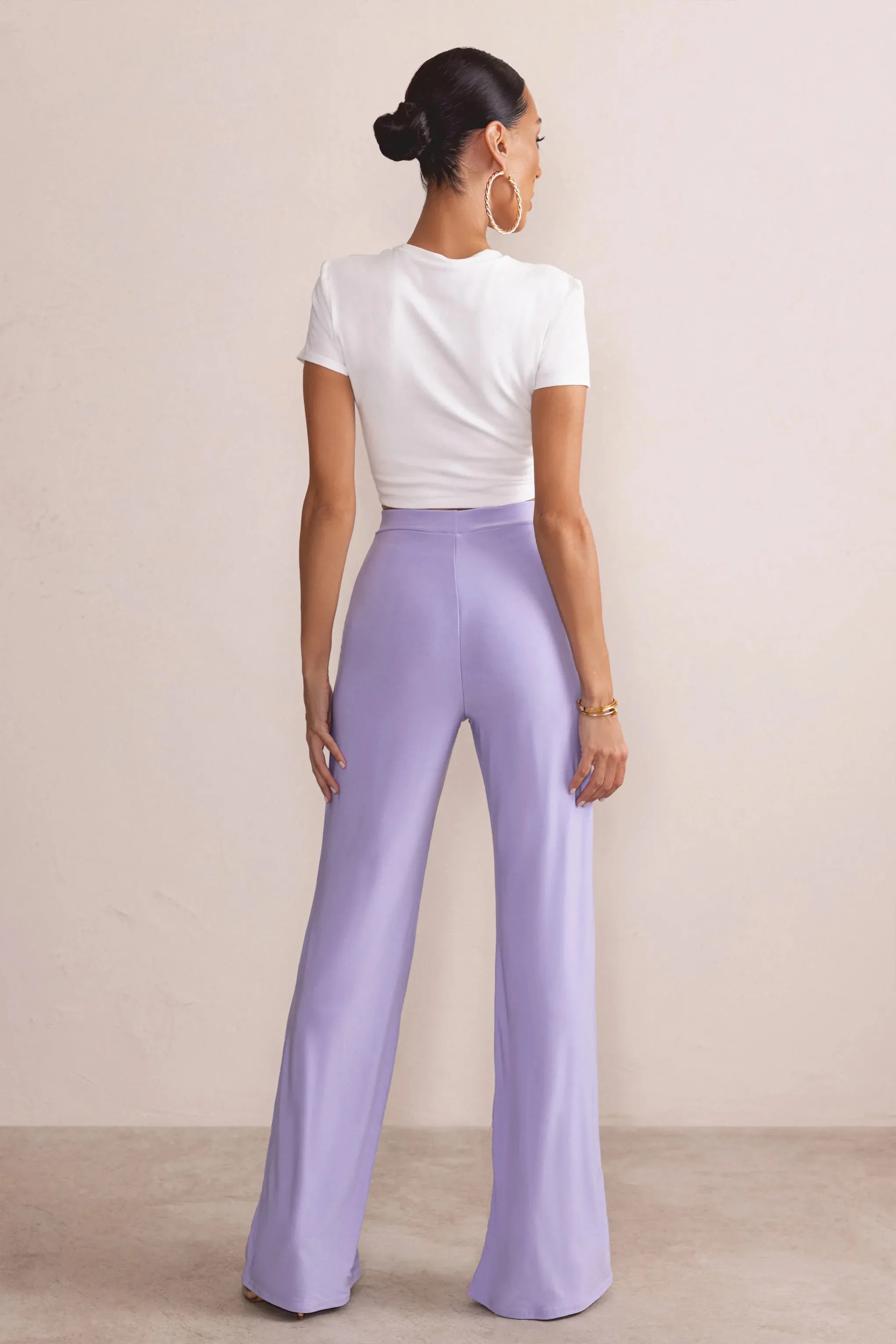 Romantic Night | Lilac High Waist Straight Leg Trousers sold by Club L London product image thumbnail 2