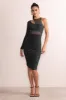 Olivia | Black Mesh One Shoulder Layered Midi Dress With Ruching sold by Club L London