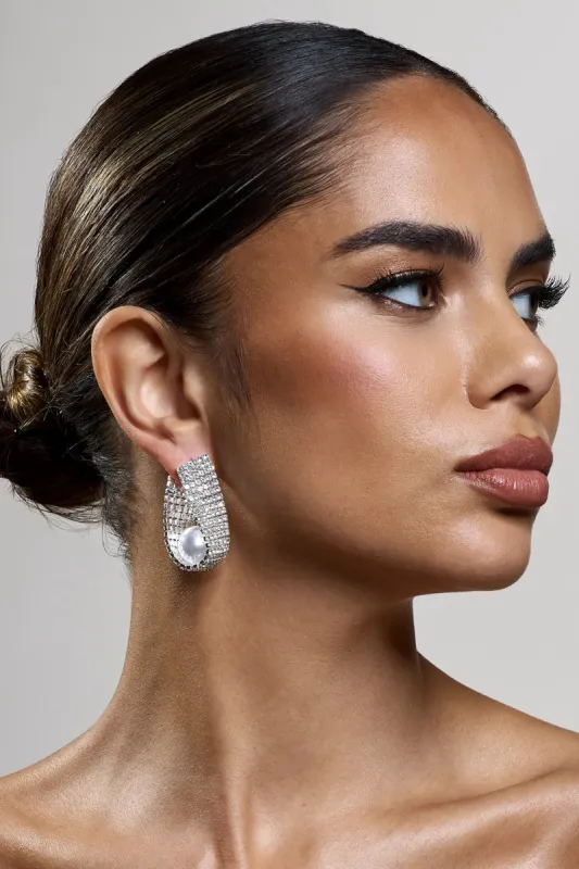 Lumen | Silver Diamante Pearl Statement Earrings sold by Club L London