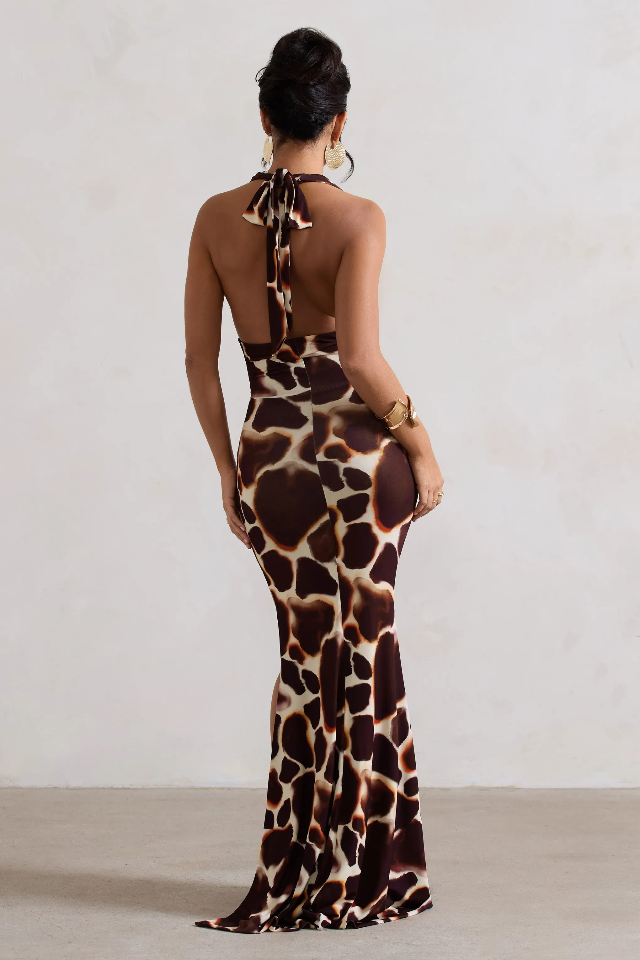 Tulum | Giraffe Print Cowl-Neck Gathered Split Maxi Dress sold by Club L London product image thumbnail 2