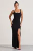 Elle | Black Square-Neck Open-Back Split Maxi Dress sold by Club L London