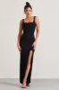 Elle | Black Square-Neck Open-Back Split Maxi Dress sold by Club L London