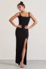 Elle | Black Square-Neck Open-Back Split Maxi Dress sold by Club L London