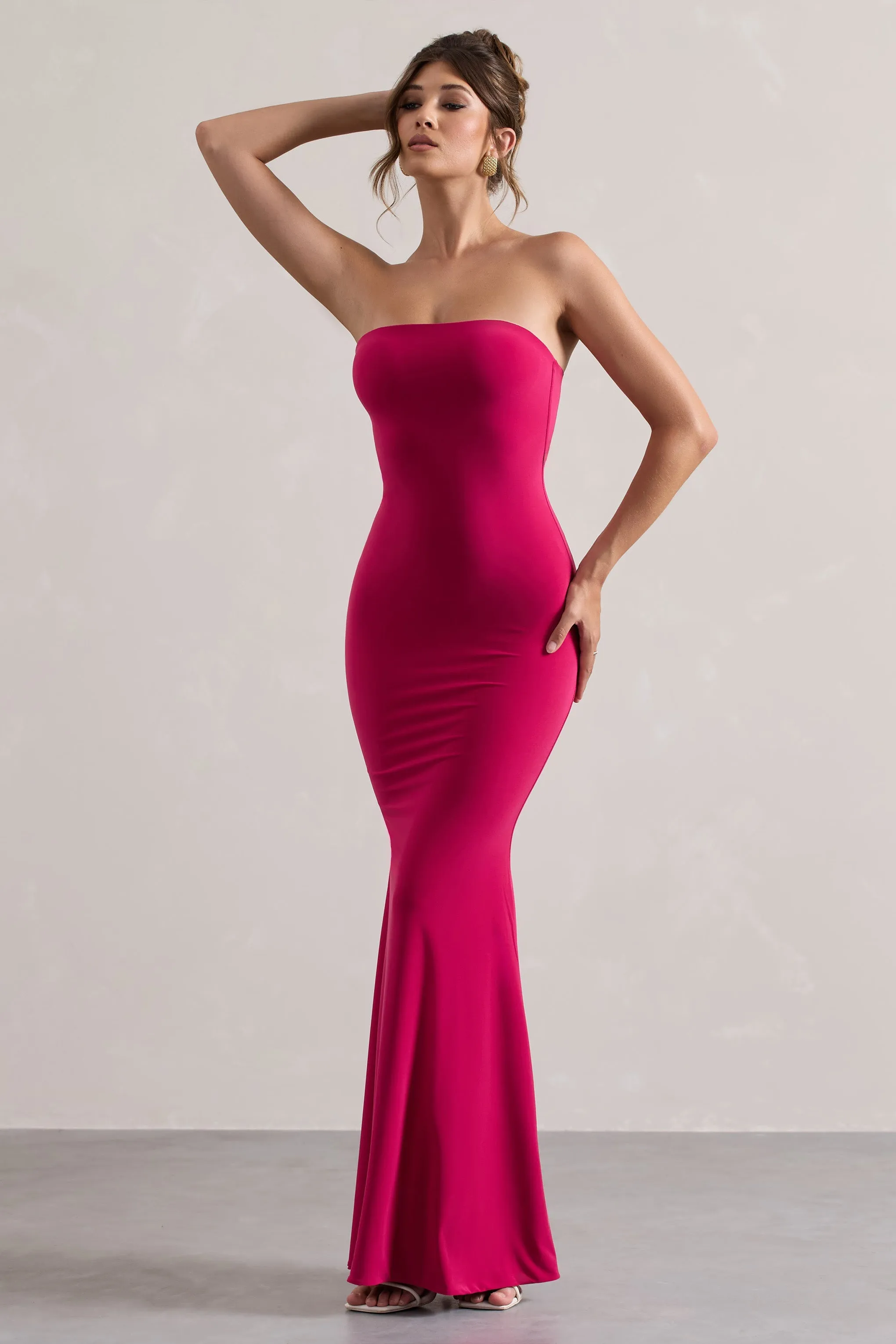 Ceremony | Hot Pink Bandeau Fishtail Maxi Dress sold by Club L London product image thumbnail 5