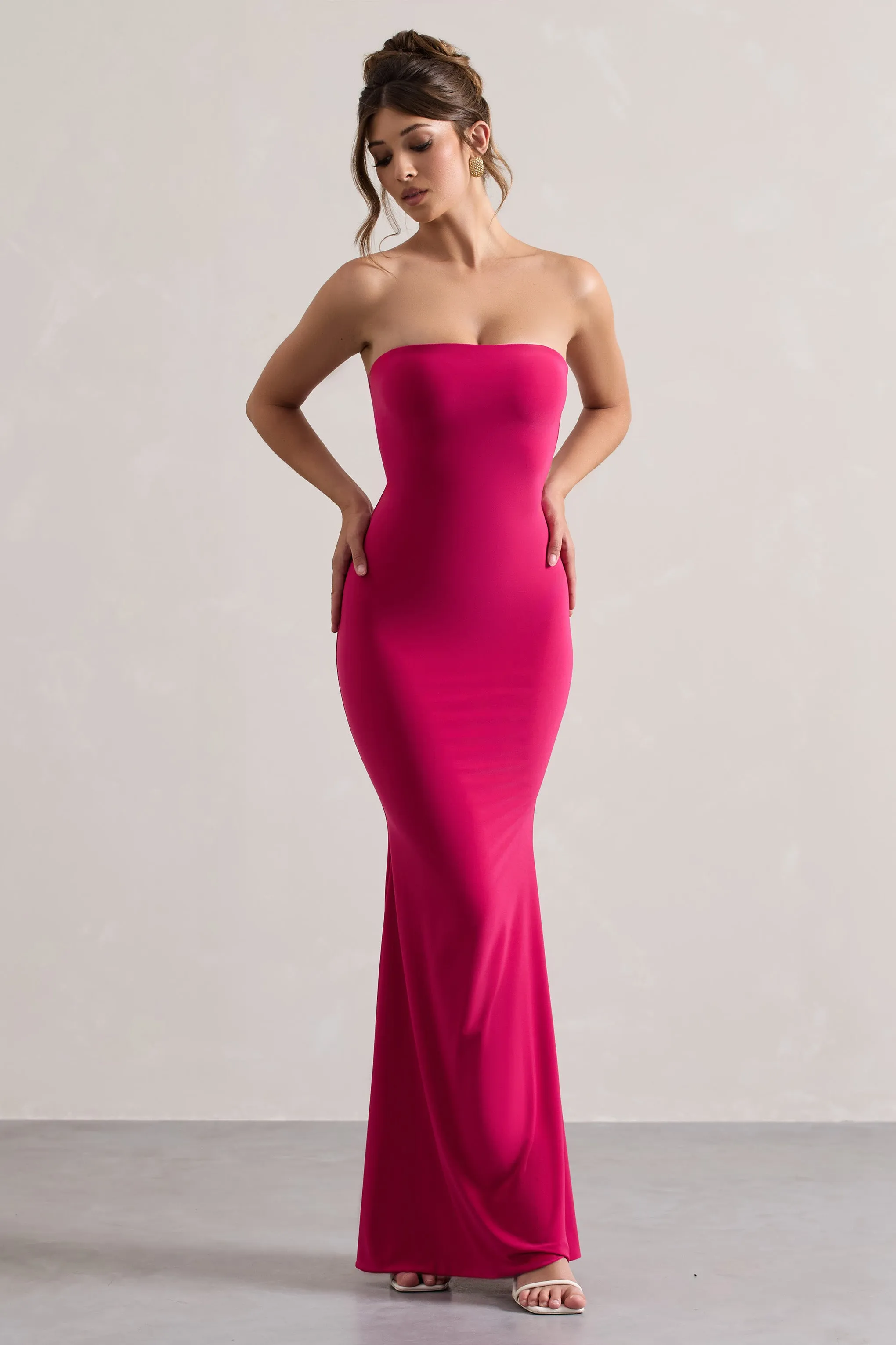 Ceremony | Hot Pink Bandeau Fishtail Maxi Dress sold by Club L London product image thumbnail 4