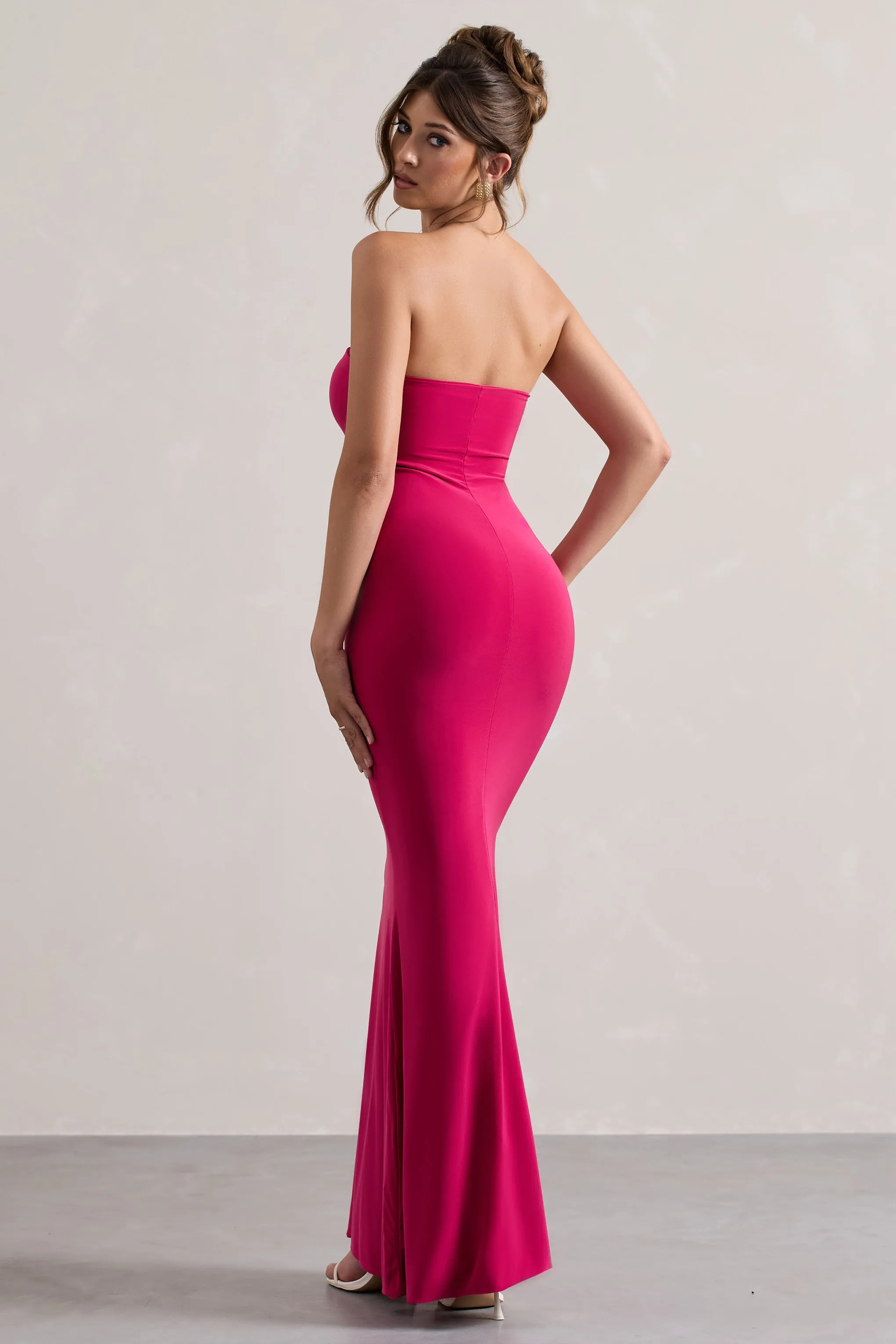 Ceremony | Hot Pink Bandeau Fishtail Maxi Dress sold by Club L London product image thumbnail 2