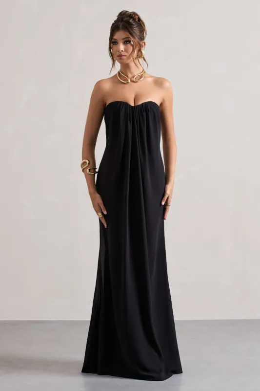 Kaz | Black Chiffon Sweetheart Maxi Dress sold by Club L London