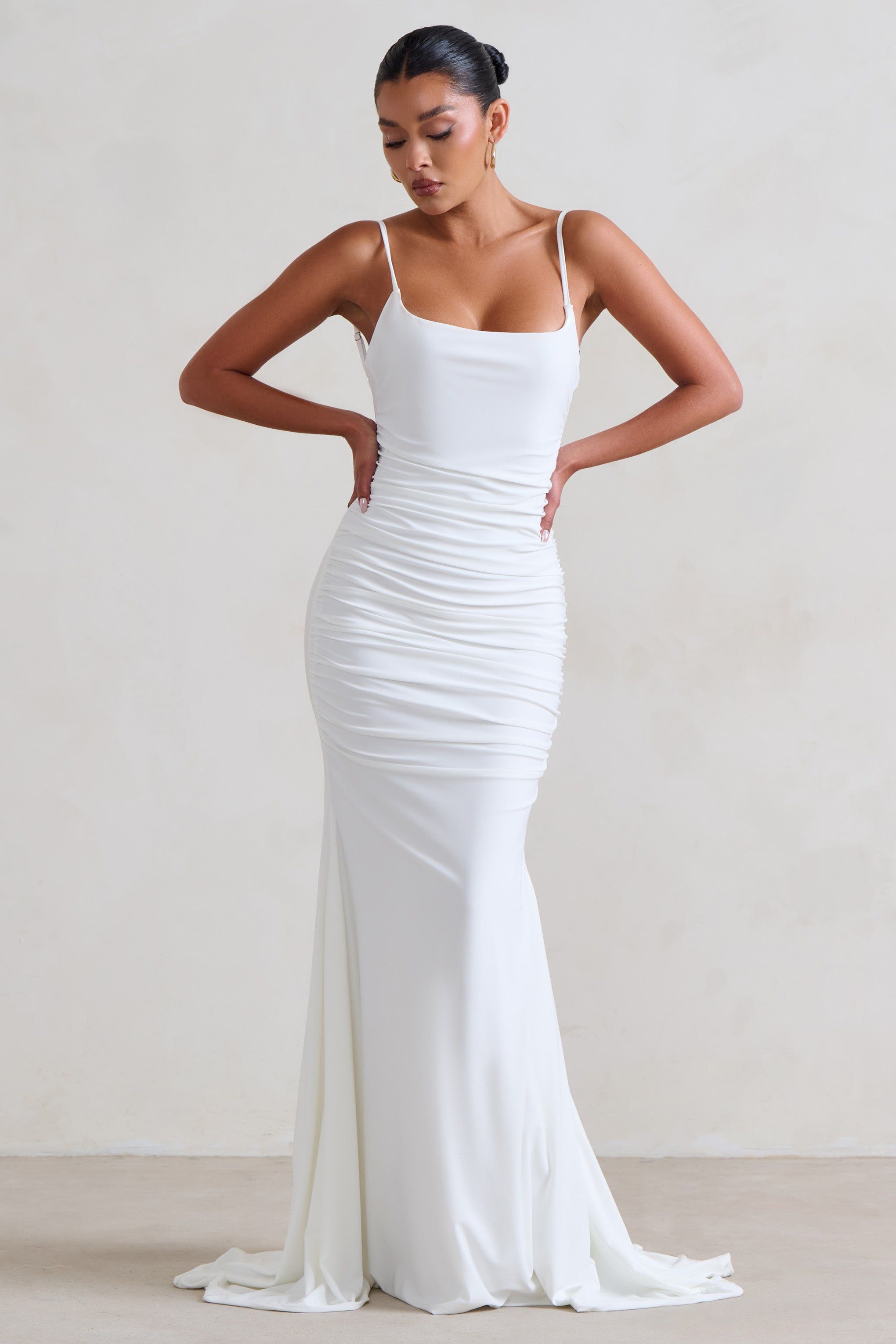 Adele | White Ruched Fishtail Cami Maxi Dress sold by Club L London product image thumbnail 5