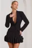 Cloud Catching | Black Tailored Blazer Mini Dress With Ruffled Hem sold by Club L London