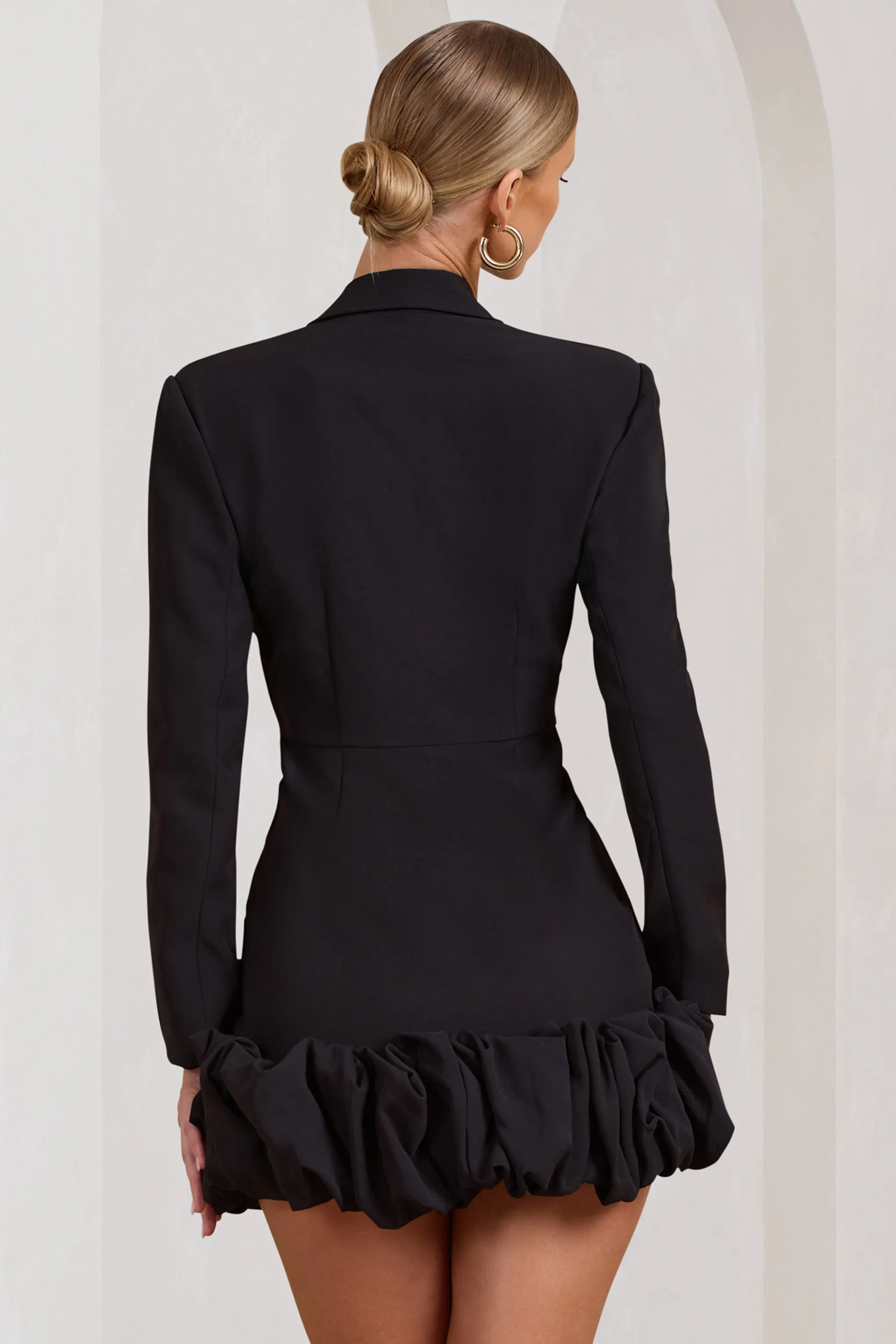 Cloud Catching | Black Tailored Blazer Mini Dress With Ruffled Hem sold by Club L London product image thumbnail 2