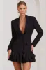 Cloud Catching | Black Tailored Blazer Mini Dress With Ruffled Hem sold by Club L London