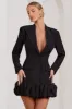 Cloud Catching | Black Tailored Blazer Mini Dress With Ruffled Hem sold by Club L London
