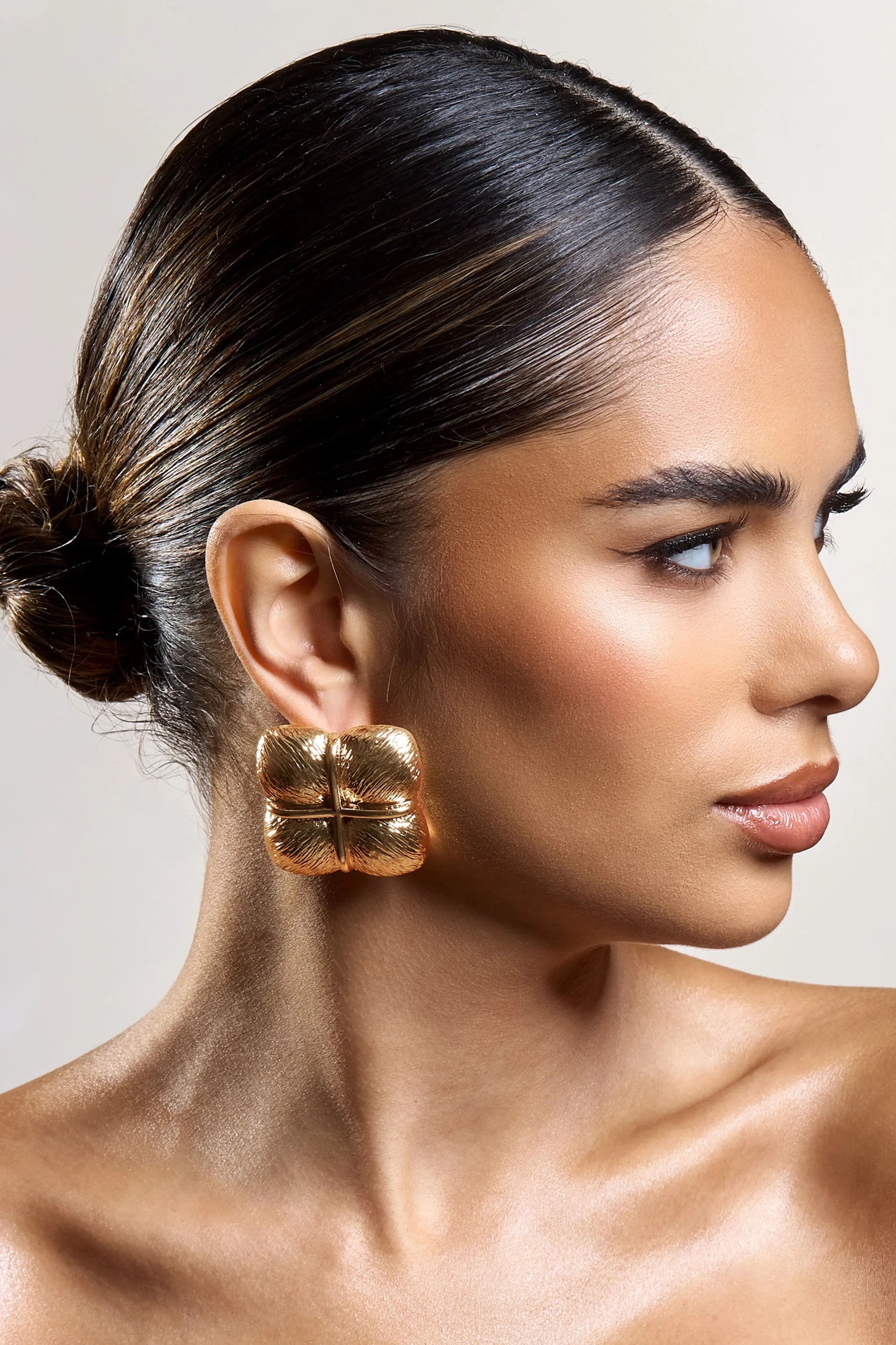 Winifred | Gold Textured Square Statement Earrings sold by Club L London product image thumbnail 2