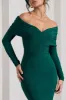 Flatter Me | Bottle Green Twist Front Bardot Midi Dress sold by Club L London