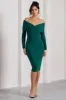 Flatter Me | Bottle Green Twist Front Bardot Midi Dress sold by Club L London