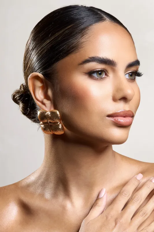 Winifred | Gold Textured Square Statement Earrings sold by Club L London