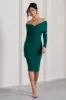 Flatter Me | Bottle Green Twist Front Bardot Midi Dress sold by Club L London