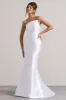 Define | White Satin Asymmetric Fishtail Maxi Dress sold by Club L London