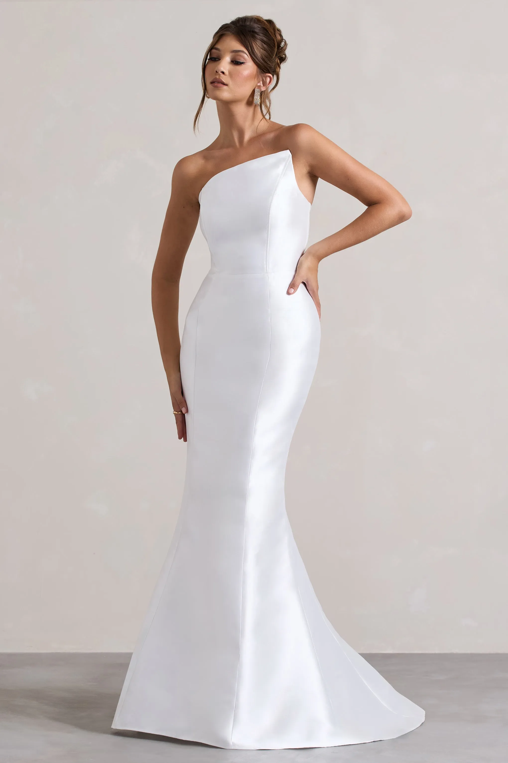 Define | White Satin Asymmetric Fishtail Maxi Dress sold by Club L London product image thumbnail 5