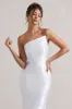 Define | White Satin Asymmetric Fishtail Maxi Dress sold by Club L London