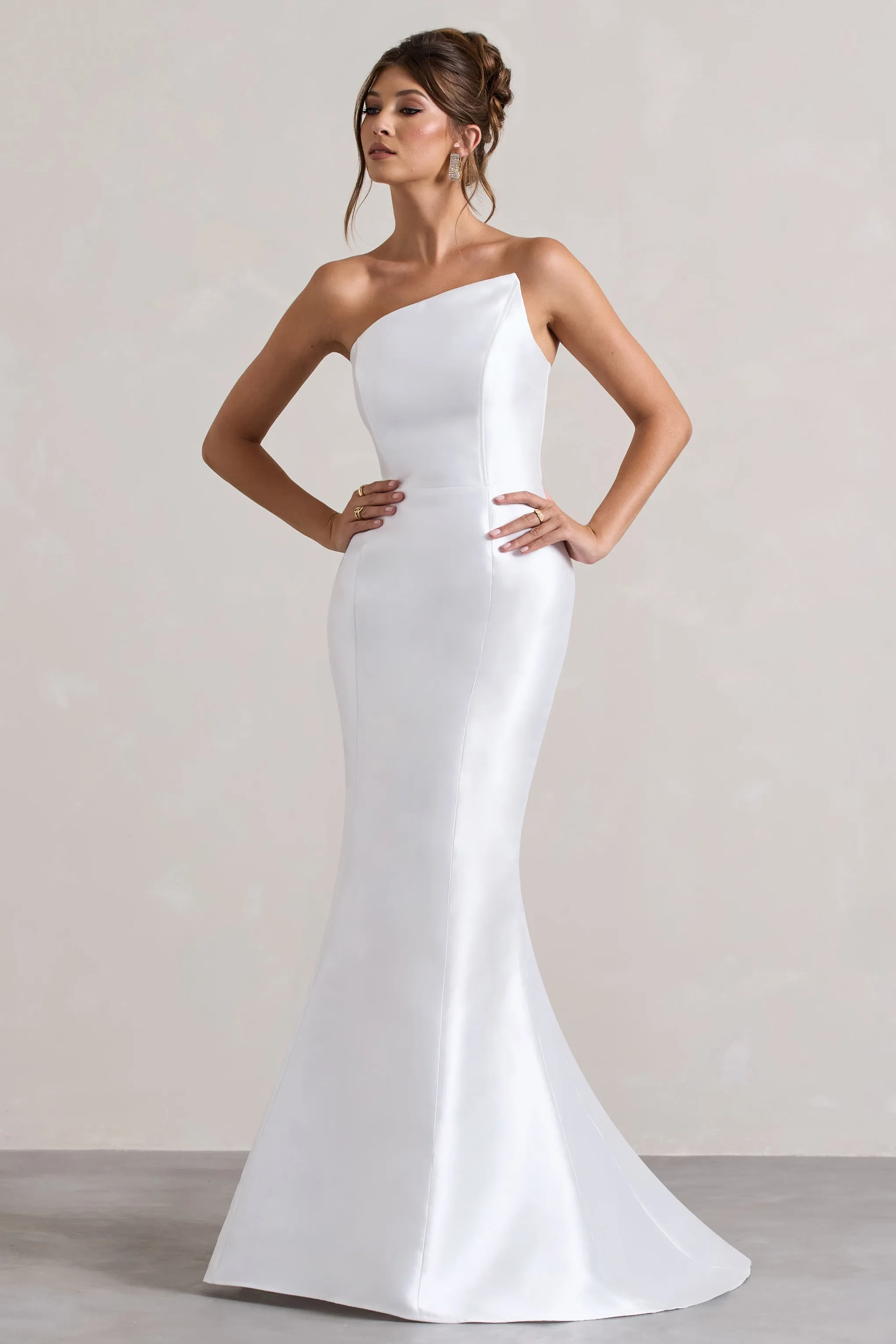 Define | White Satin Asymmetric Fishtail Maxi Dress sold by Club L London product image thumbnail 4