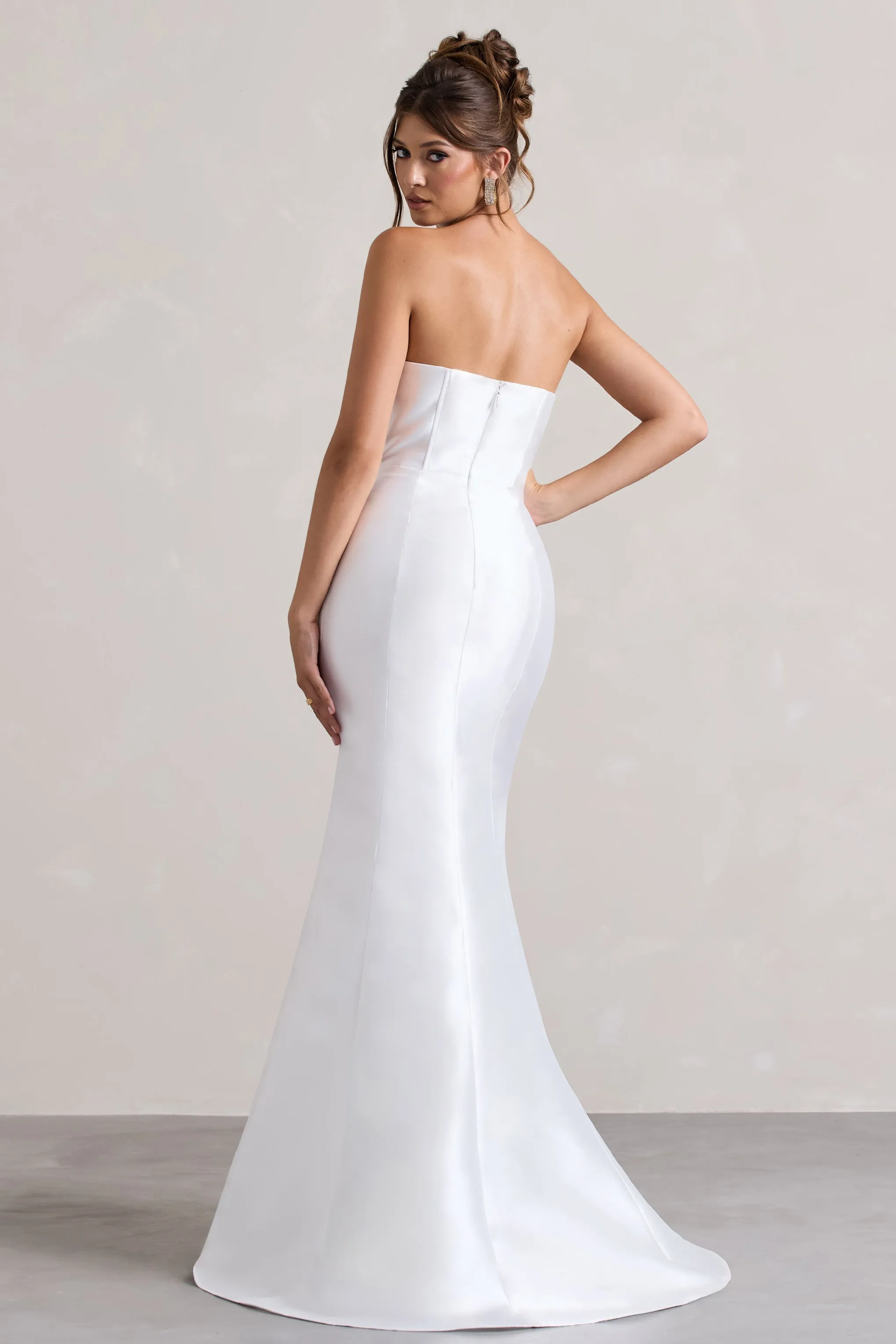 Define | White Satin Asymmetric Fishtail Maxi Dress sold by Club L London product image thumbnail 2