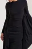 Keva | Black Long Sleeve Ruched Maxi Dress with Cape Detailing sold by Club L London